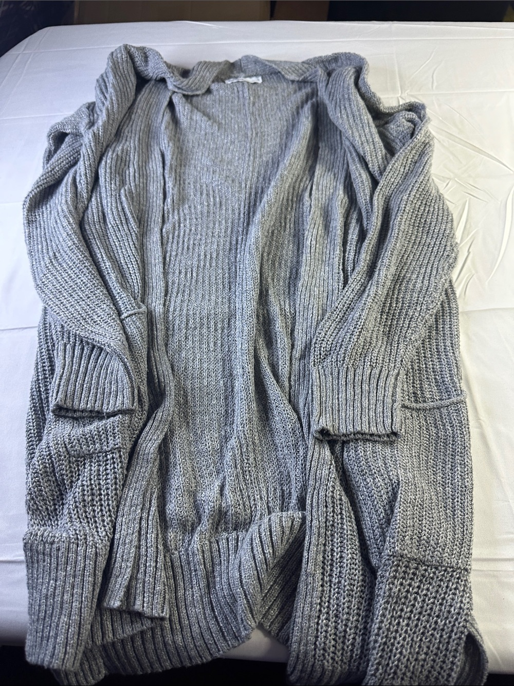 Open-Front Ribbed Knit Cardigan - Light Grey Women's Sweater